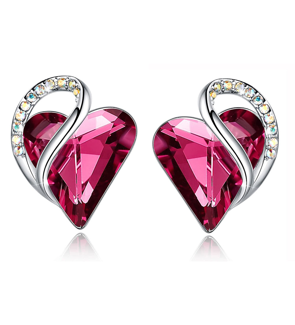 Leafael Infinity Love Heart Stud Earrings with Birthstone Crystal Women's Gifts, Silver-tone