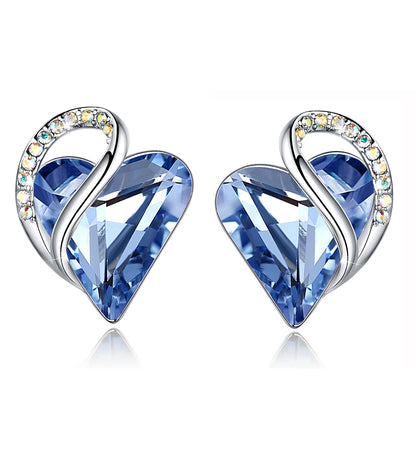 Leafael Infinity Love Heart Stud Earrings with Birthstone Crystal Women's Gifts, Silver-tone