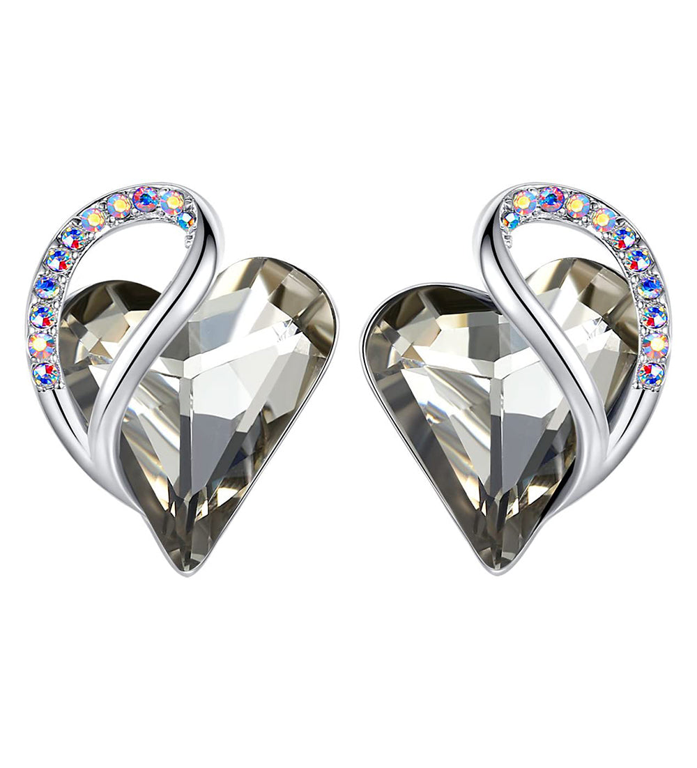 Leafael Infinity Love Heart Stud Earrings with Birthstone Crystal Women's Gifts, Silver-tone