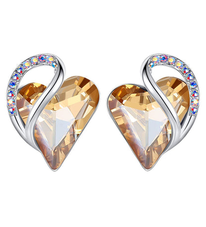 Leafael Infinity Love Heart Stud Earrings with Birthstone Crystal Women's Gifts, Silver-tone