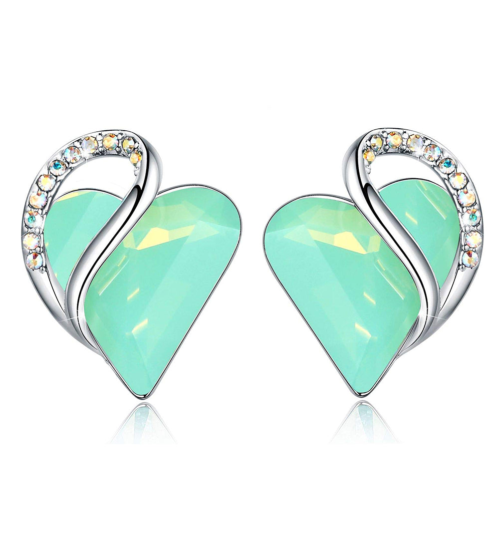 Leafael Infinity Love Heart Stud Earrings with Birthstone Crystal Women's Gifts, Silver-tone