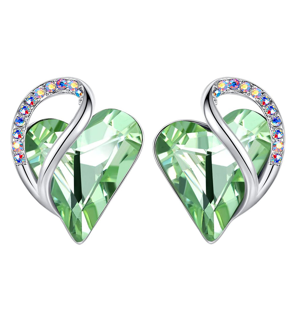 Leafael Infinity Love Heart Stud Earrings with Birthstone Crystal Women's Gifts, Silver-tone