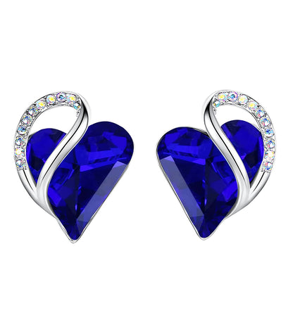 Leafael Infinity Love Heart Stud Earrings with Birthstone Crystal Women's Gifts, Silver-tone