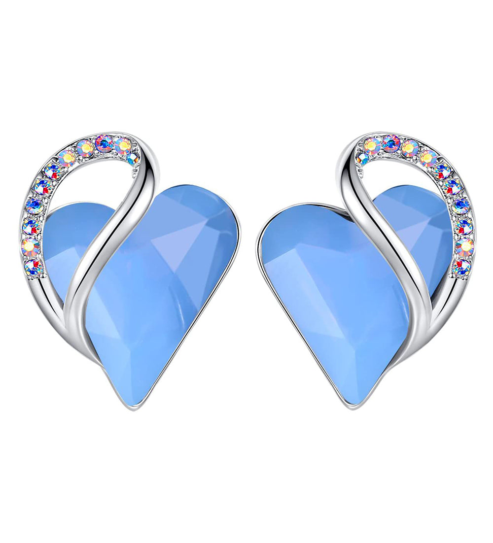 Leafael Infinity Love Heart Stud Earrings with Birthstone Crystal Women's Gifts, Silver-tone