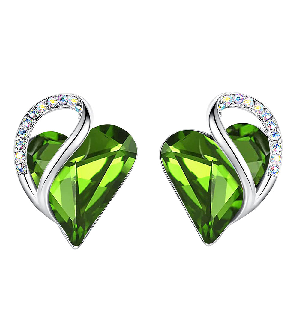 Leafael Infinity Love Heart Stud Earrings with Birthstone Crystal Women's Gifts, Silver-tone