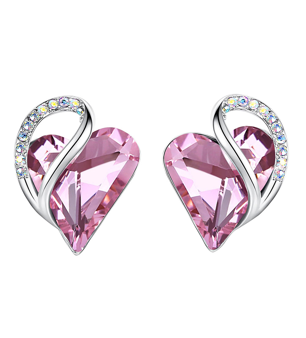 Leafael Infinity Love Heart Stud Earrings with Birthstone Crystal Women's Gifts, Silver-tone