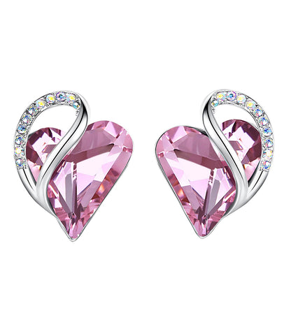 Leafael Infinity Love Heart Stud Earrings with Birthstone Crystal Women's Gifts, Silver-tone