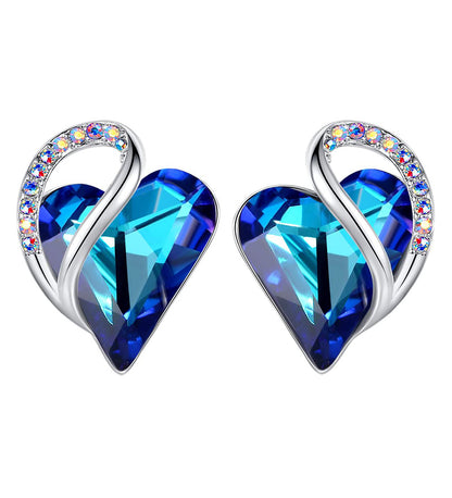 Leafael Infinity Love Heart Stud Earrings with Birthstone Crystal Women's Gifts, Silver-tone