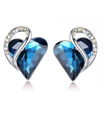 Leafael Infinity Love Heart Stud Earrings with Birthstone Crystal Women's Gifts, Silver-tone