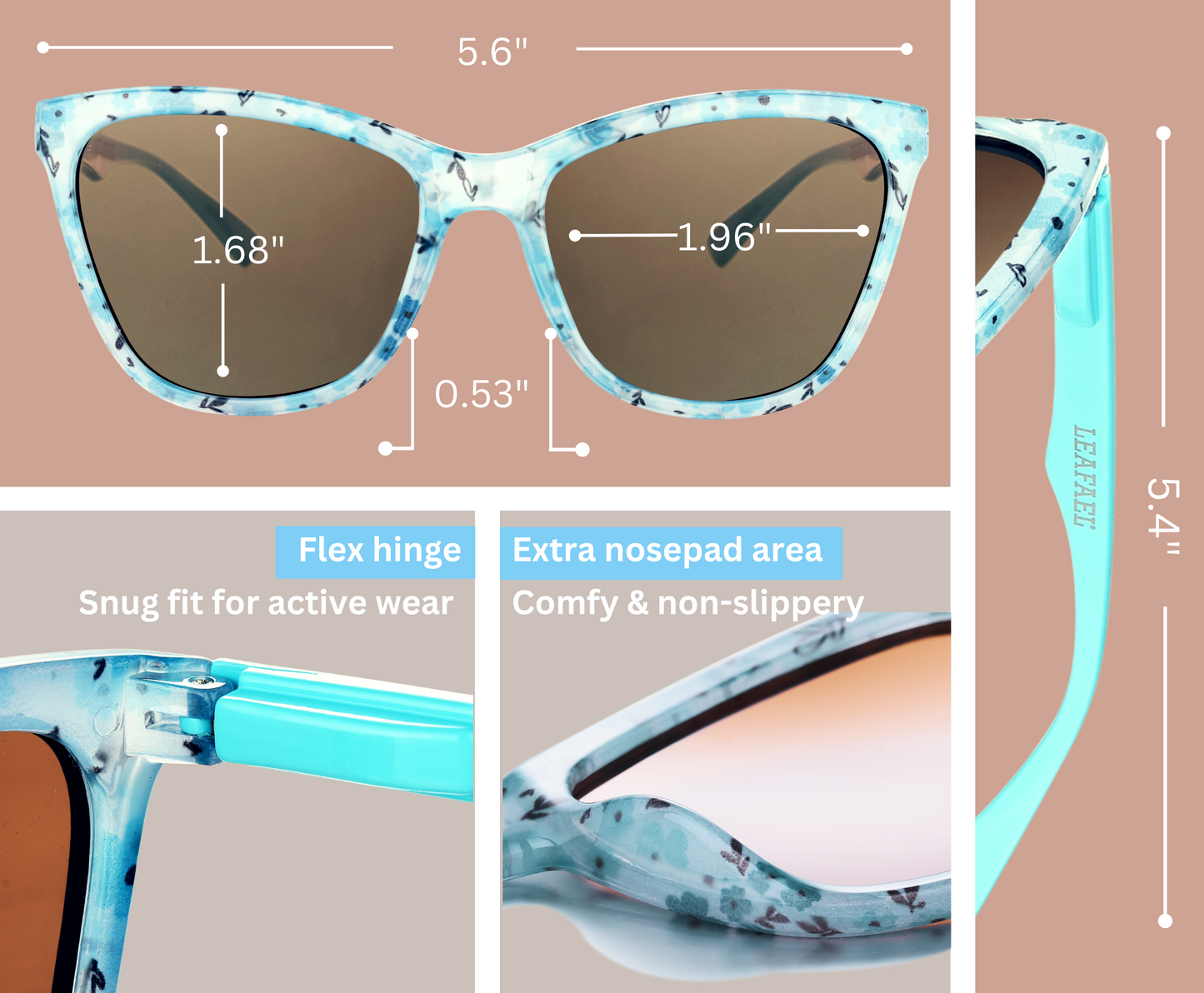 Sunglasses Womens Trendy Retro Floral Design | Polarized Lens UV400 Protection | Classic Cat Eye Frame | Casual & Active Wear