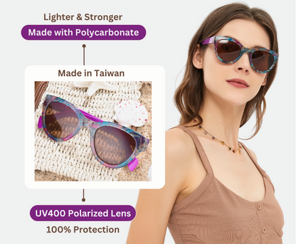 Sunglasses Womens Trendy Retro Floral Designs | Polarized Lens UV Protection | Round Cat Eye Frame | Casual & Active