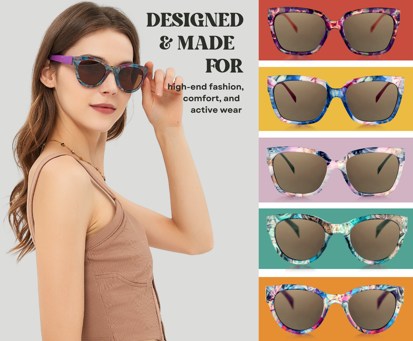 Sunglasses Womens Trendy Retro Floral Designs | Polarized Lens UV Protection | Round Cat Eye Frame | Casual & Active