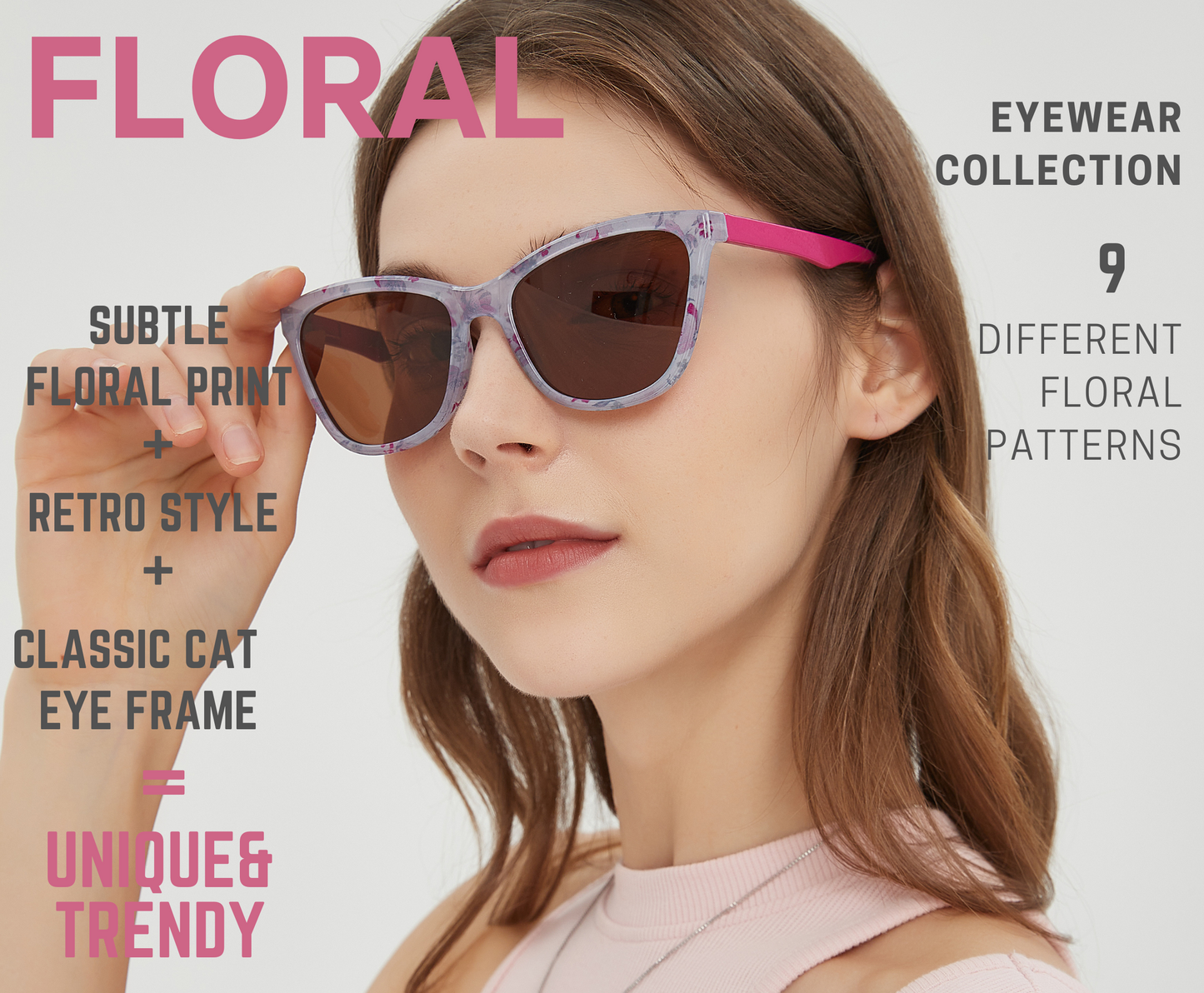 Sunglasses Womens Trendy Retro Floral Design | Polarized Lens UV400 Protection | Classic Cat Eye Frame | Casual & Active Wear