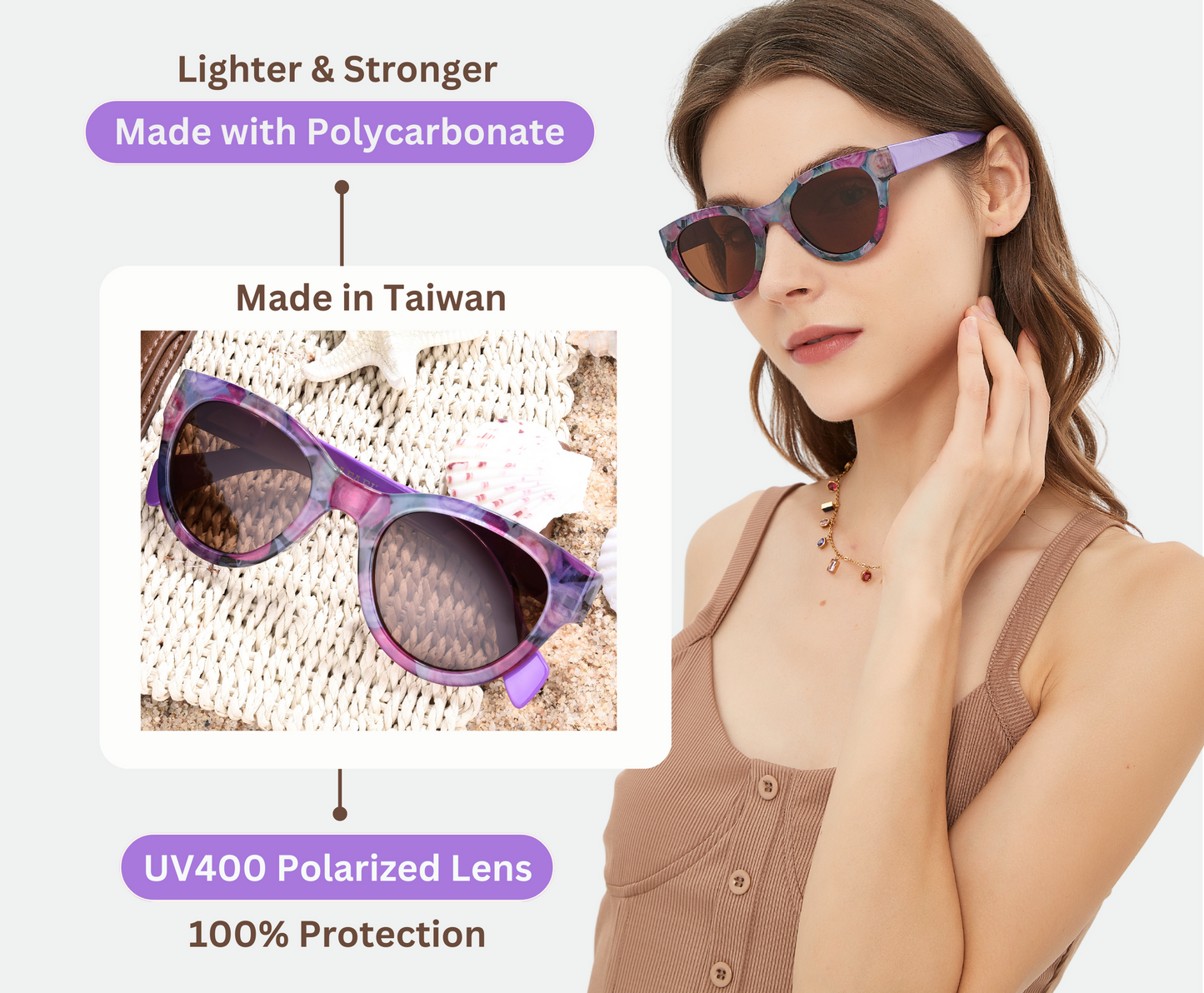 Sunglasses Womens Trendy Retro Floral Designs | Polarized Lens UV Protection | Round Cat Eye Frame | Casual & Active