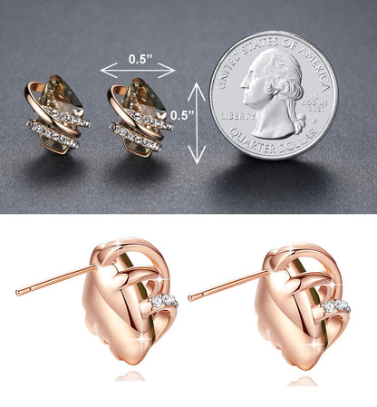 Leafael Wish Stone Stud Earrings with Birthstone Crystals, 18K Rose Gold Plated or Silver-tone