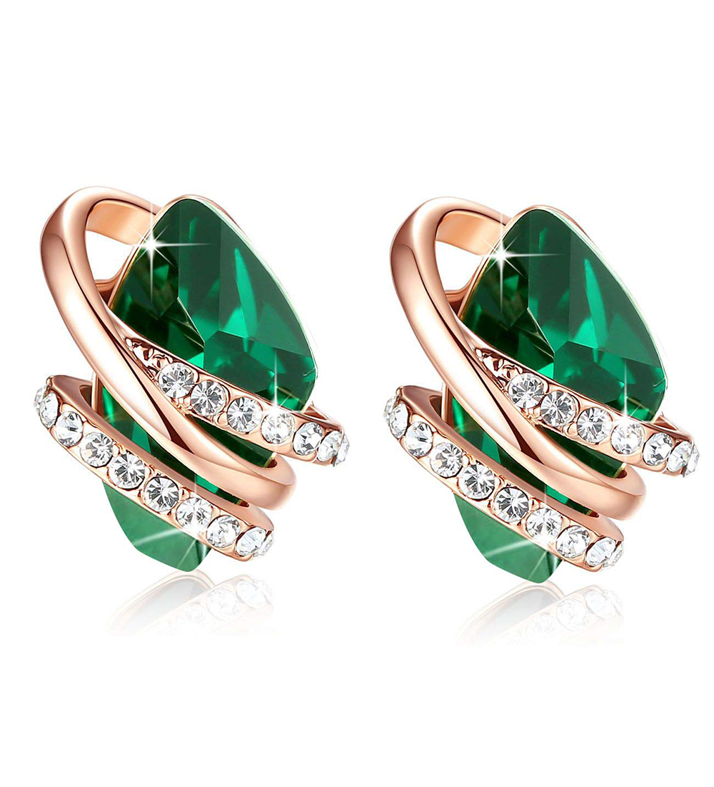 Leafael Wish Stone Stud Earrings with Birthstone Crystals, 18K Rose Gold Plated or Silver-tone