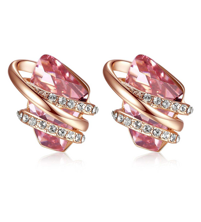 Leafael Wish Stone Stud Earrings with Birthstone Crystals, 18K Rose Gold Plated or Silver-tone