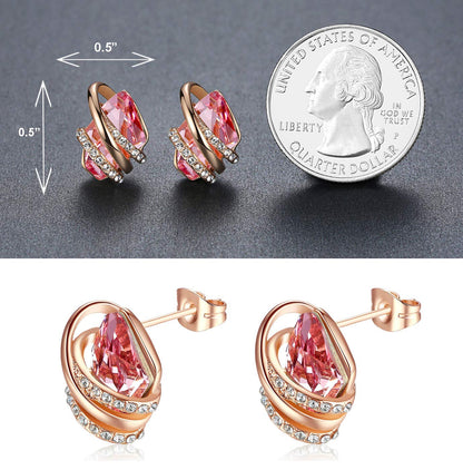 Leafael Wish Stone Stud Earrings with Birthstone Crystals, 18K Rose Gold Plated or Silver-tone