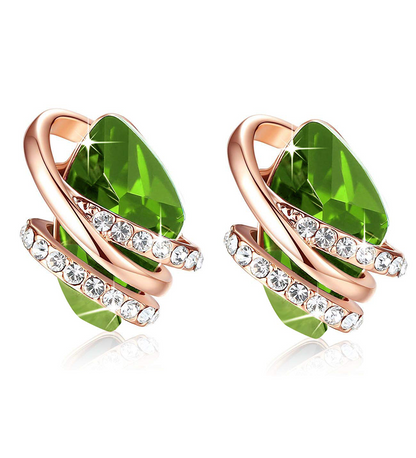 Leafael Wish Stone Stud Earrings with Birthstone Crystals, 18K Rose Gold Plated or Silver-tone