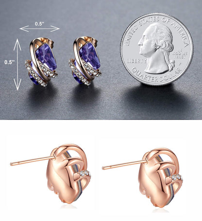 Leafael Wish Stone Stud Earrings with Birthstone Crystals, 18K Rose Gold Plated or Silver-tone