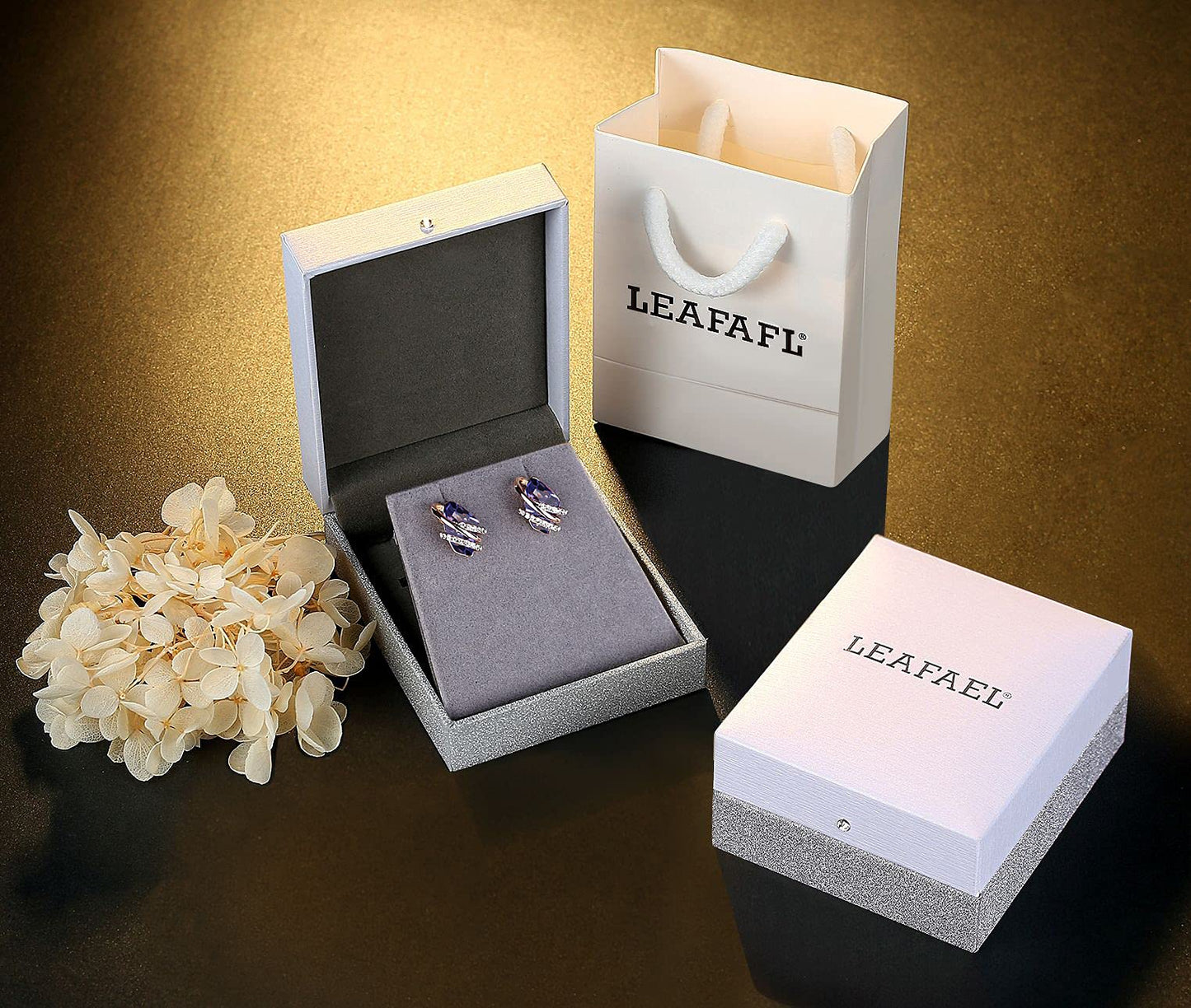 Leafael Wish Stone Stud Earrings with Birthstone Crystals, 18K Rose Gold Plated or Silver-tone