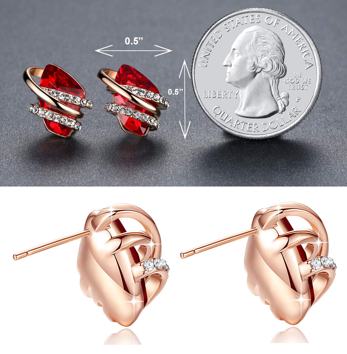 Leafael Wish Stone Stud Earrings with Birthstone Crystals, 18K Rose Gold Plated or Silver-tone