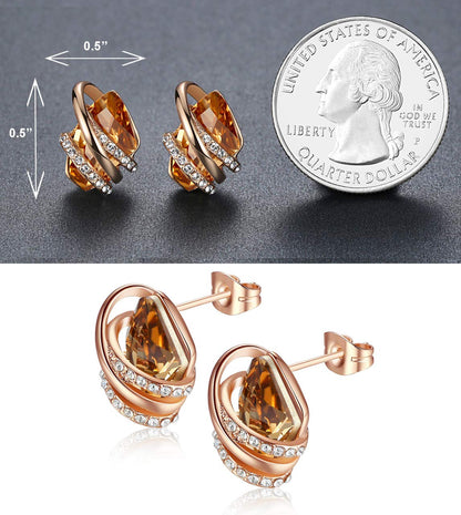 Leafael Wish Stone Stud Earrings with Birthstone Crystals, 18K Rose Gold Plated or Silver-tone