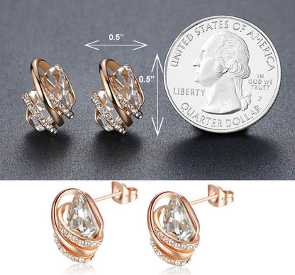 Leafael Wish Stone Stud Earrings with Birthstone Crystals, 18K Rose Gold Plated or Silver-tone