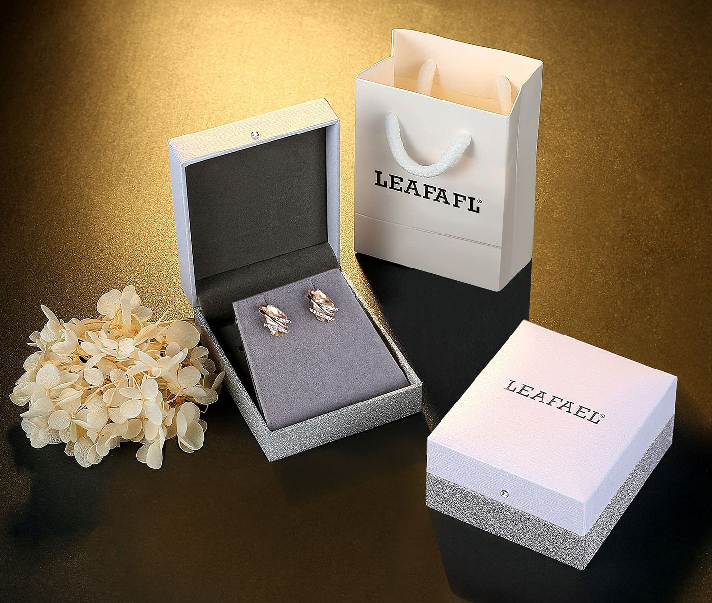 Leafael Wish Stone Stud Earrings with Birthstone Crystals, 18K Rose Gold Plated or Silver-tone