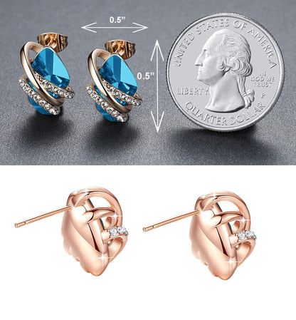 Leafael Wish Stone Stud Earrings with Birthstone Crystals, 18K Rose Gold Plated or Silver-tone