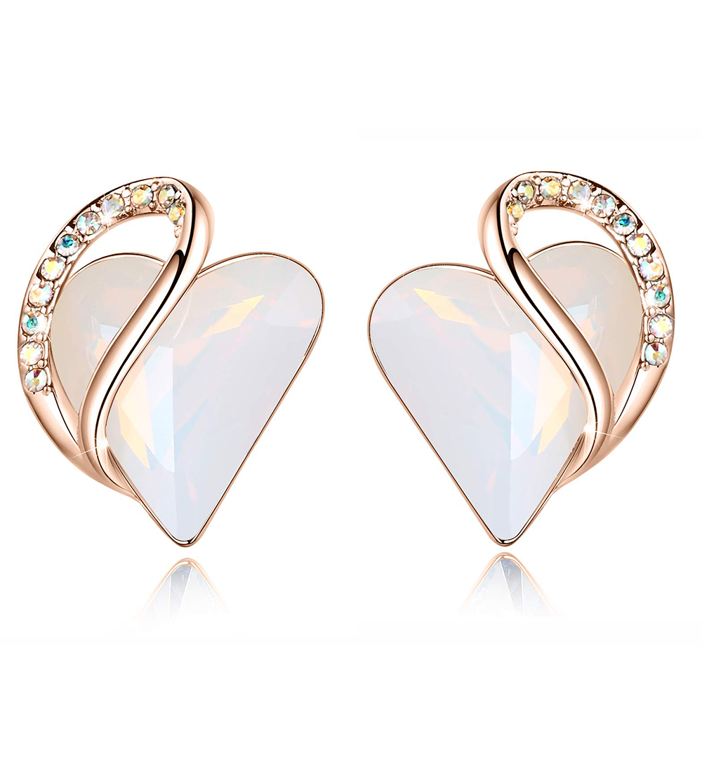 Leafael 18K Rose Gold Plated Love Heart Stud Earrings with Healing Stone Crystal Jewelry Gifts for Women