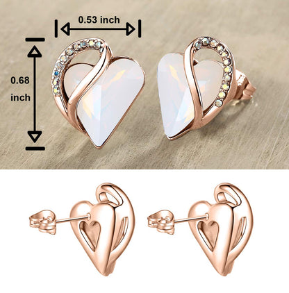 Leafael 18K Rose Gold Plated Love Heart Stud Earrings with Healing Stone Crystal Jewelry Gifts for Women