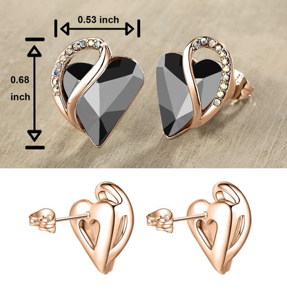 Leafael 18K Rose Gold Plated Love Heart Stud Earrings with Healing Stone Crystal Jewelry Gifts for Women