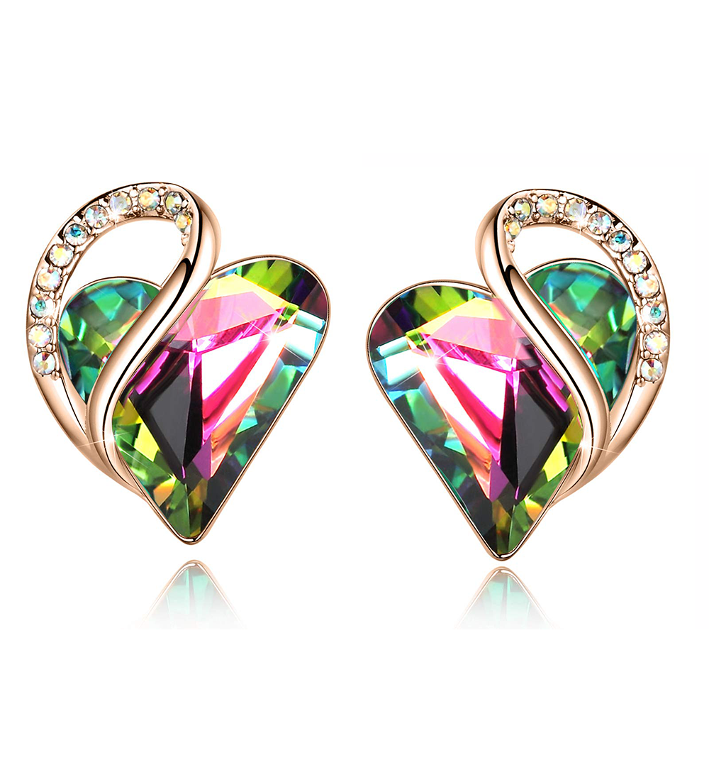 Leafael 18K Rose Gold Plated Love Heart Stud Earrings with Healing Stone Crystal Jewelry Gifts for Women