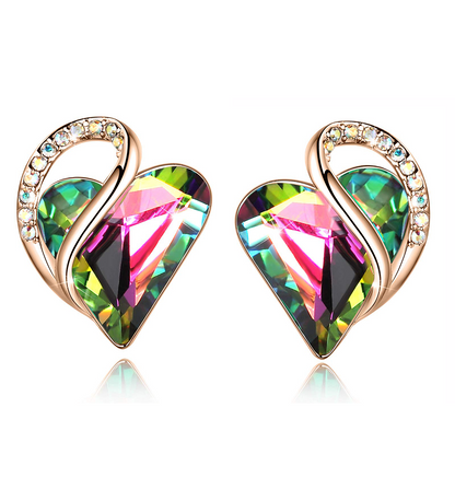 Leafael 18K Rose Gold Plated Love Heart Stud Earrings with Healing Stone Crystal Jewelry Gifts for Women