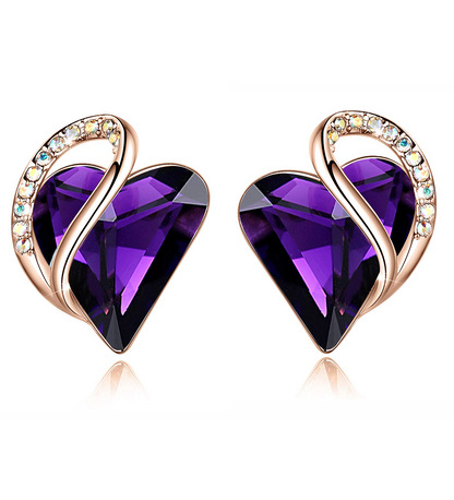 Leafael 18K Rose Gold Plated Love Heart Stud Earrings with Healing Stone Crystal Jewelry Gifts for Women