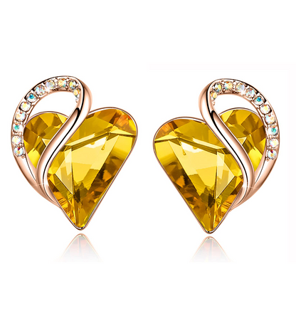 Leafael 18K Rose Gold Plated Love Heart Stud Earrings with Healing Stone Crystal Jewelry Gifts for Women