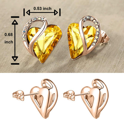 Leafael 18K Rose Gold Plated Love Heart Stud Earrings with Healing Stone Crystal Jewelry Gifts for Women