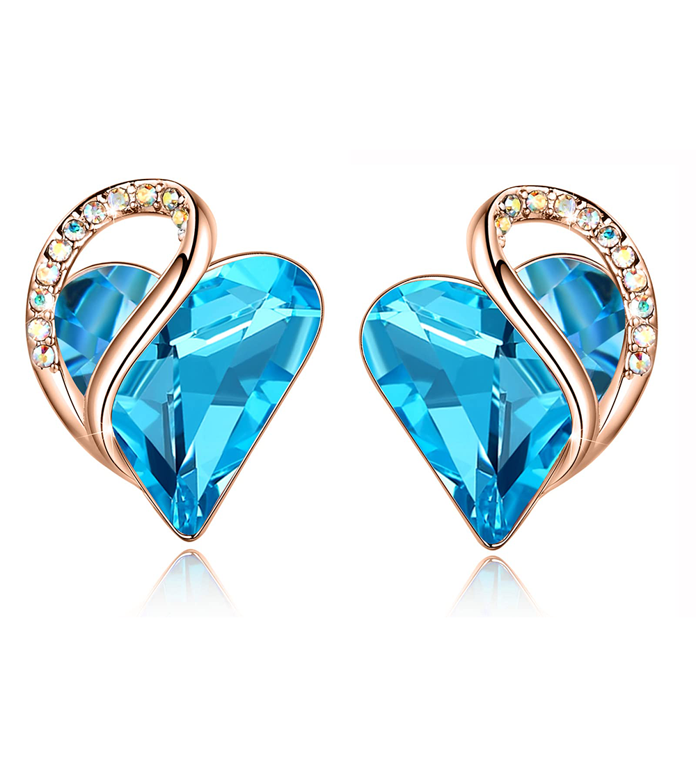 Leafael 18K Rose Gold Plated Love Heart Stud Earrings with Healing Stone Crystal Jewelry Gifts for Women