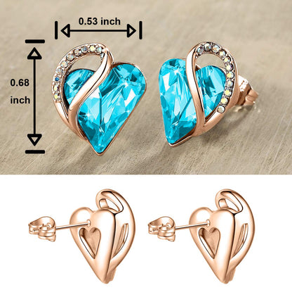 Leafael 18K Rose Gold Plated Love Heart Stud Earrings with Healing Stone Crystal Jewelry Gifts for Women