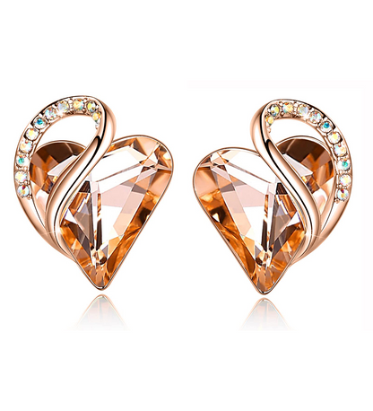 Leafael 18K Rose Gold Plated Love Heart Stud Earrings with Healing Stone Crystal Jewelry Gifts for Women