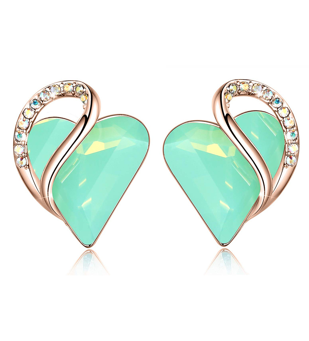 Leafael 18K Rose Gold Plated Love Heart Stud Earrings with Healing Stone Crystal Jewelry Gifts for Women