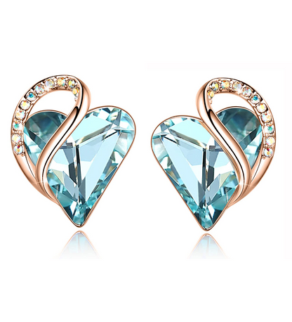 Leafael 18K Rose Gold Plated Love Heart Stud Earrings with Healing Stone Crystal Jewelry Gifts for Women