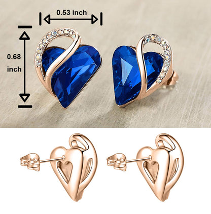 Leafael 18K Rose Gold Plated Love Heart Stud Earrings with Healing Stone Crystal Jewelry Gifts for Women