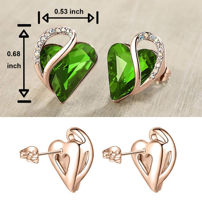 Leafael 18K Rose Gold Plated Love Heart Stud Earrings with Healing Stone Crystal Jewelry Gifts for Women