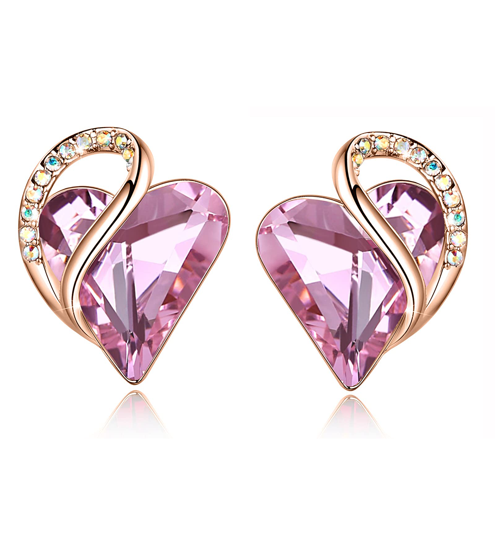 Leafael 18K Rose Gold Plated Love Heart Stud Earrings with Healing Stone Crystal Jewelry Gifts for Women