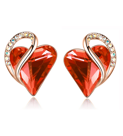 Leafael 18K Rose Gold Plated Love Heart Stud Earrings with Healing Stone Crystal Jewelry Gifts for Women