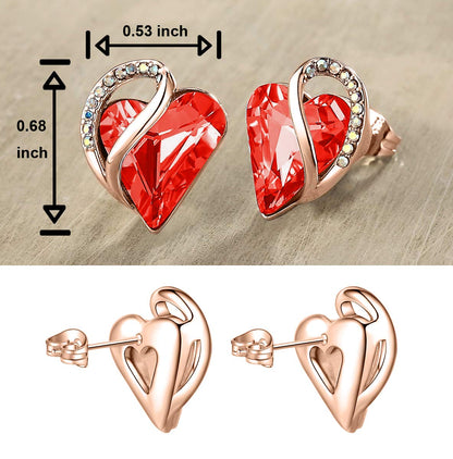 Leafael 18K Rose Gold Plated Love Heart Stud Earrings with Healing Stone Crystal Jewelry Gifts for Women