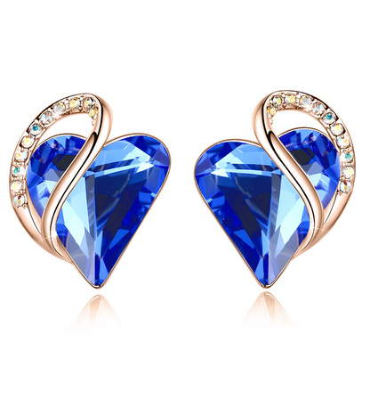 Leafael 18K Rose Gold Plated Love Heart Stud Earrings with Healing Stone Crystal Jewelry Gifts for Women