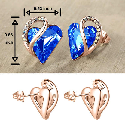 Leafael 18K Rose Gold Plated Love Heart Stud Earrings with Healing Stone Crystal Jewelry Gifts for Women